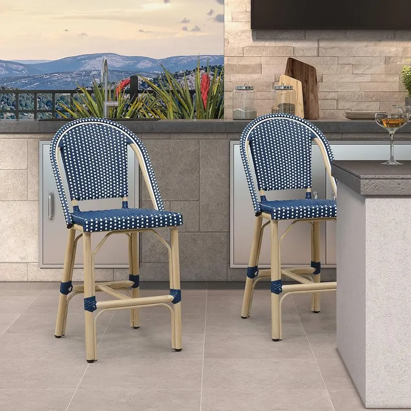 PURPLE LEAF Patio French Counter Stool Set Navy Blue in Navy Blue