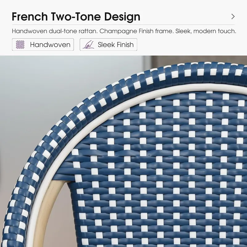PURPLE LEAF Patio French Counter Stool Set Navy Blue – Ergonomic backrest for lumbar support