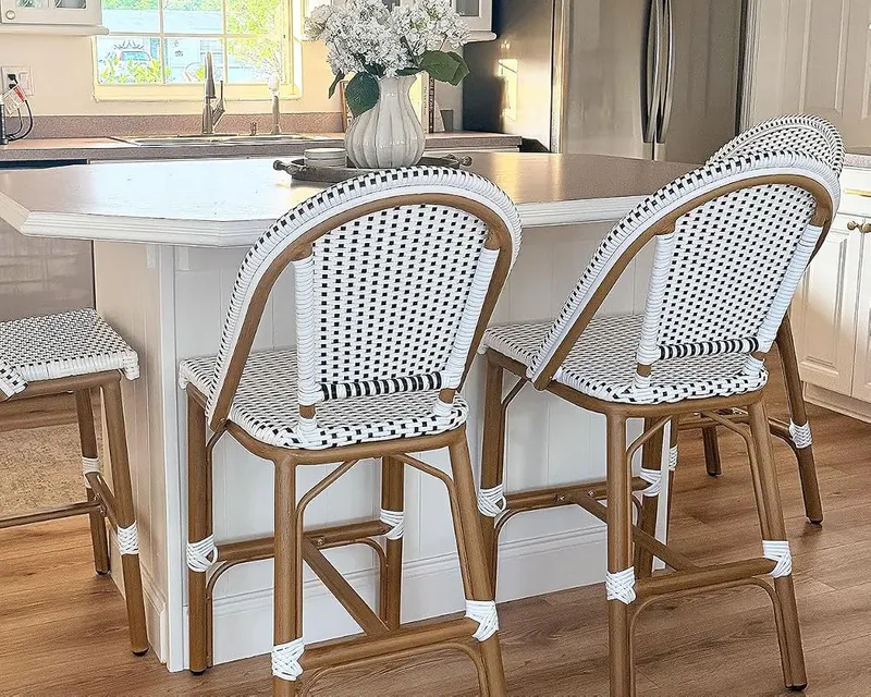 PURPLE LEAF Patio French Counter Stool Set White in White