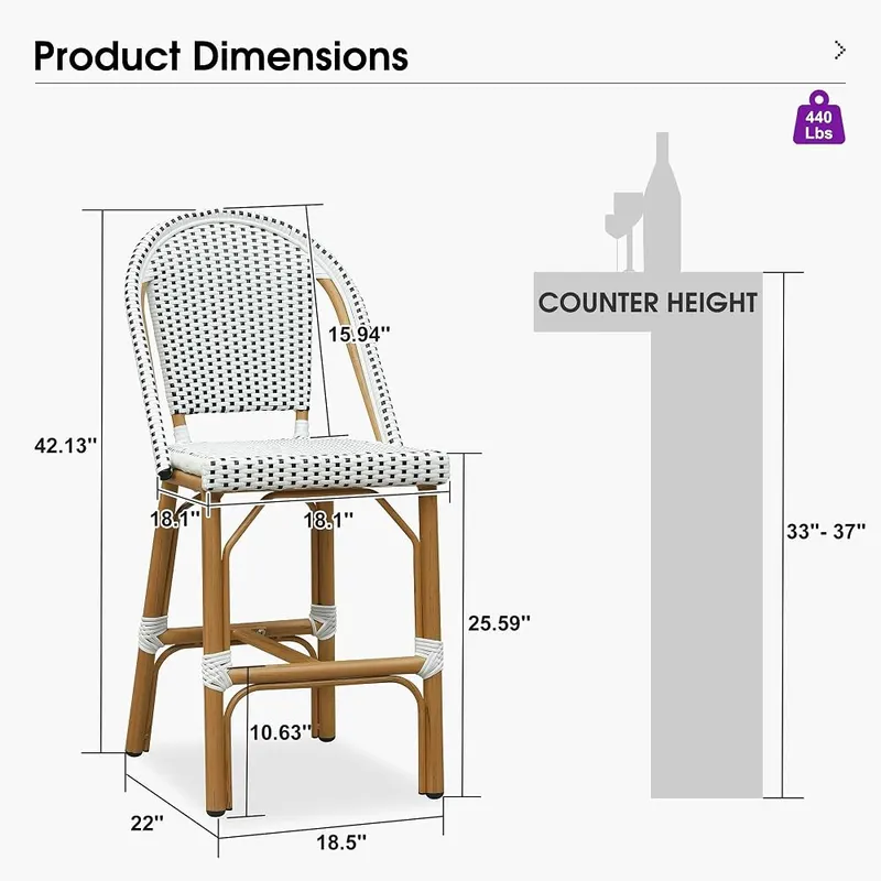 PURPLE LEAF Patio French Counter Stool Set White – Unique French Style