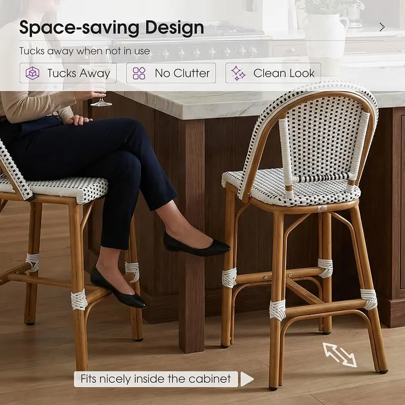PURPLE LEAF Patio French Counter Stool Set White – Space-Saving Design