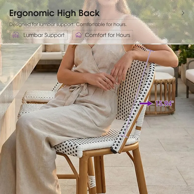 PURPLE LEAF Patio French Counter Stool Set White – Lightweight & Easy Move