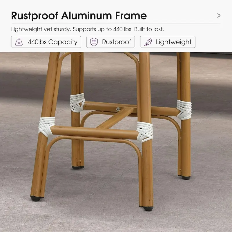 PURPLE LEAF Patio French Counter Stool Set White – product photo 8 of 9