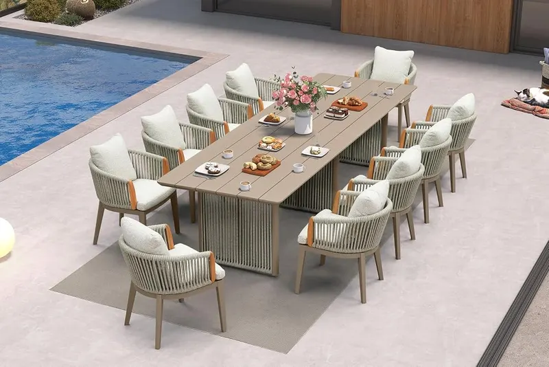 PURPLE LEAF Patio Table and Chairs Set 11 in Beige