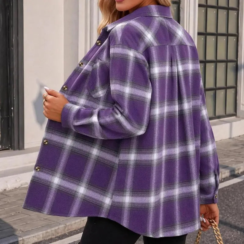 Purple Womens Button Down Shirt Plaid Flannel – product photo 3 of 7