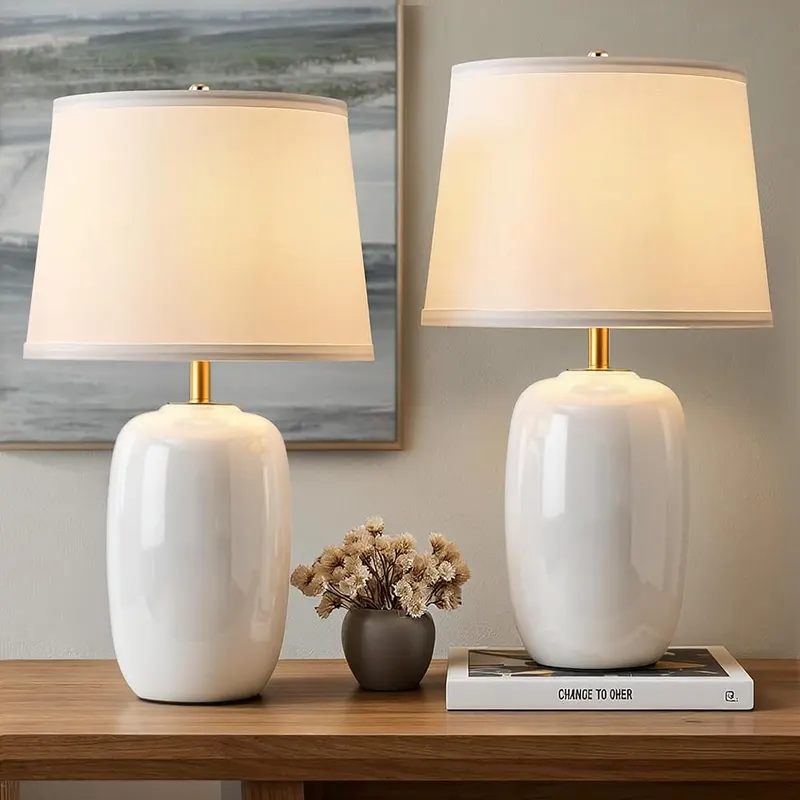 PUSU 22 Inch White Ceramic Table Lamps
