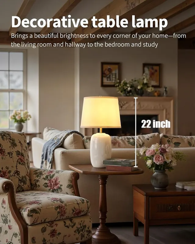 PUSU 22 Inch White Ceramic Table Lamps – product photo 2 of 9