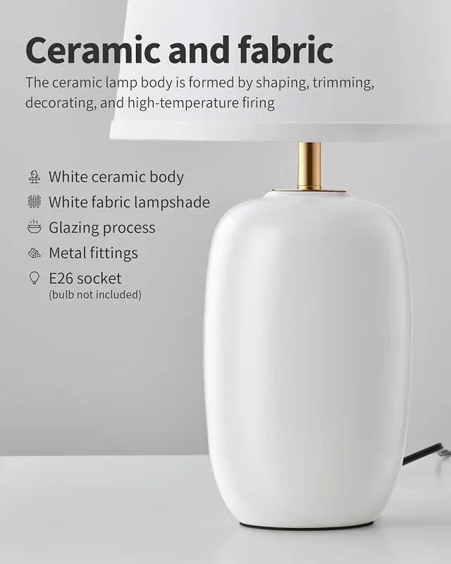 PUSU 22 Inch White Ceramic Table Lamps – product photo 3 of 9