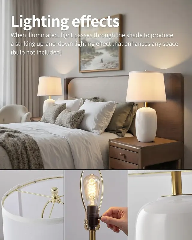 PUSU 22 Inch White Ceramic Table Lamps – product photo 4 of 9
