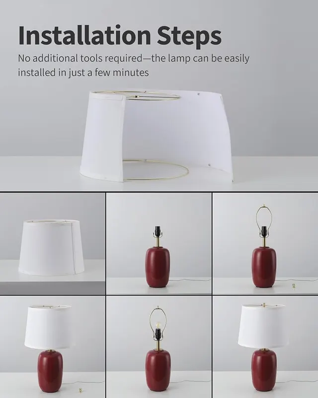 PUSU 22 Inch White Ceramic Table Lamps – product photo 8 of 9