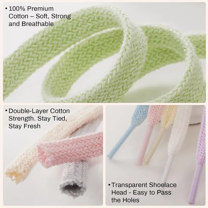 Puzeam 2 Pairs Flat Cotton Shoe Laces – Built to Last with Unique Texture