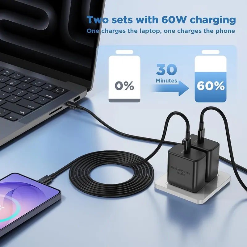 QGRHO 60W USB C Super Fast Charger – Long 10ft USB C cables