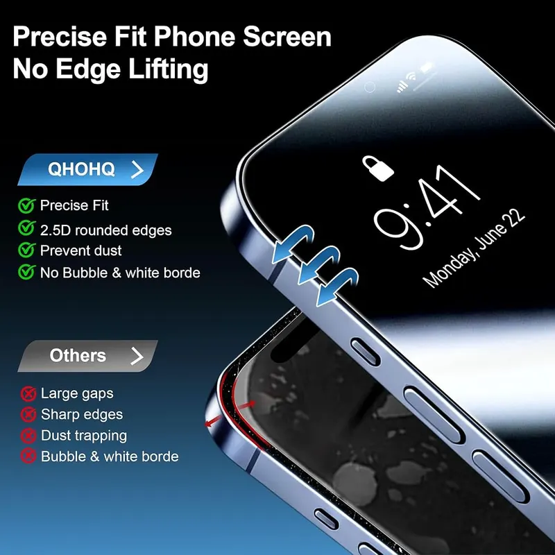 QHOHQ for iPhone 18 Pro Privacy Screen – Auto-alignment install frame