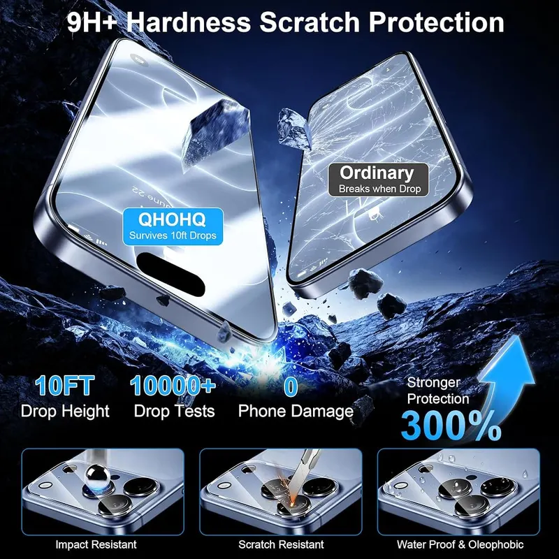 QHOHQ for iPhone 18 Pro Screen Protector – Three screen, three lens protectors