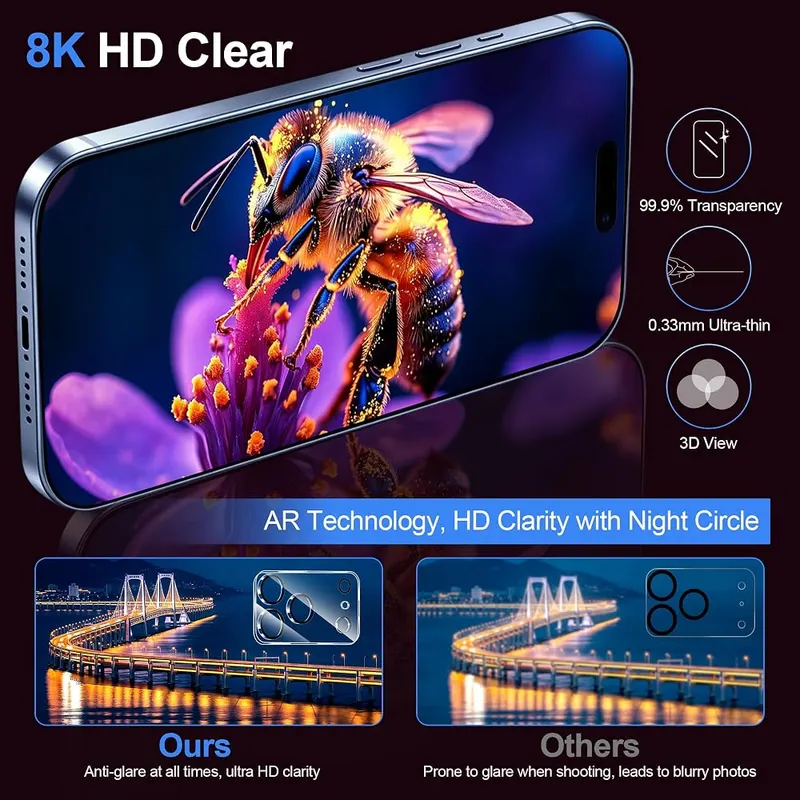 QHOHQ for iPhone 18 Pro Screen Protector – 9H+ tempered glass