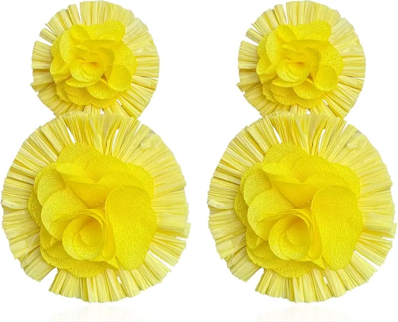 QIAOLEHUI Hawaiian Vibrant Rattan Flower Statement Drop
