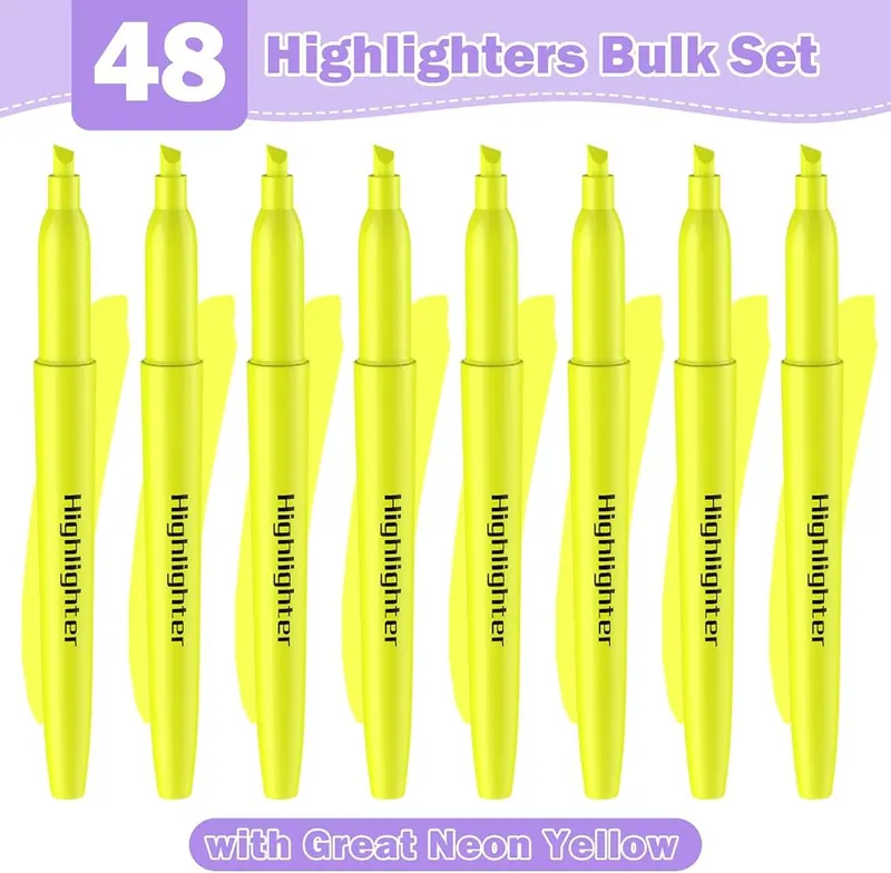 Qicewinly 48 Count Highlighters Bulk – Vivid fluorescent yellow ink color