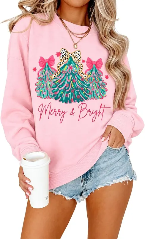 QLIPIN Christmas Sweatshirt Pink-pastel Tree in Pink-pastel Tree