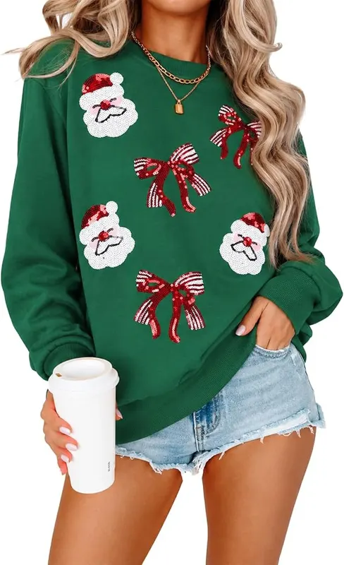 QLIPIN Christmas Sweatshirts in Green-santa Claus