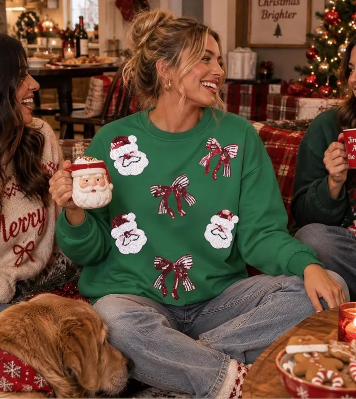 QLIPIN Christmas Sweatshirts – Casual green winter sweatshirt