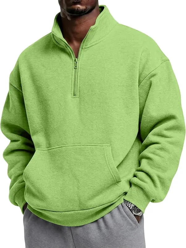 Elneeya Quarter Zip Pullover Men Trendy Warm in V005-green