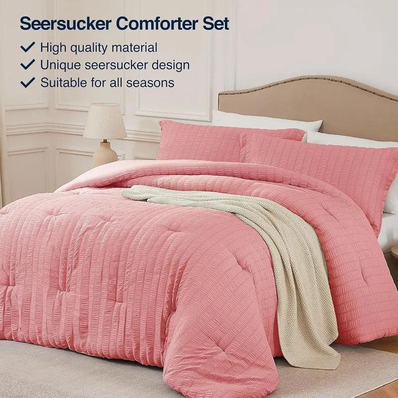 Quataly Full Comforter Set Seersucker Lightweight Bed – Pre-washed polyester fabric