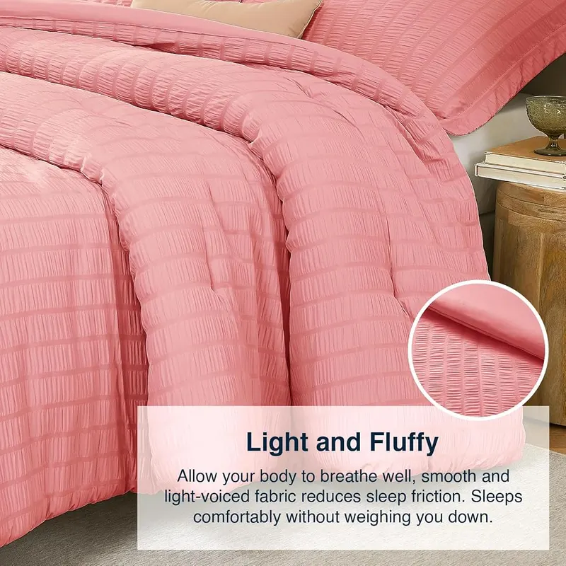 Quataly Full Comforter Set Seersucker Lightweight Bed – Box stitching and machine washable