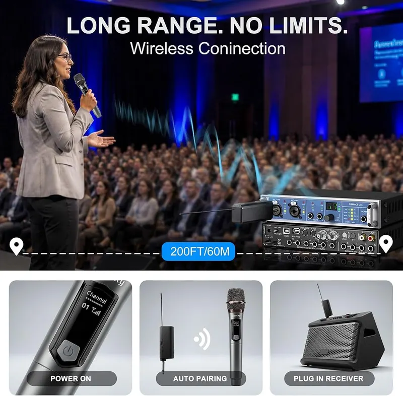 QudosXy Wireless Microphone – Twelve hour rechargeable battery capacity