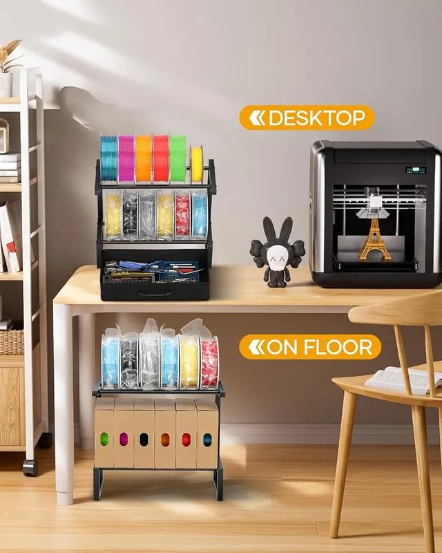 Rackgolfic 2-Tier Desktop Filament Storage Rack – Multi-Functional 3D Printer Accessory Storage