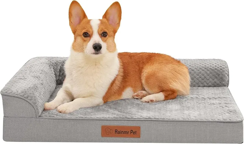 Rainmr Memory Foam Orthopedic Dog Bed in Fluffy Style-Light Grey