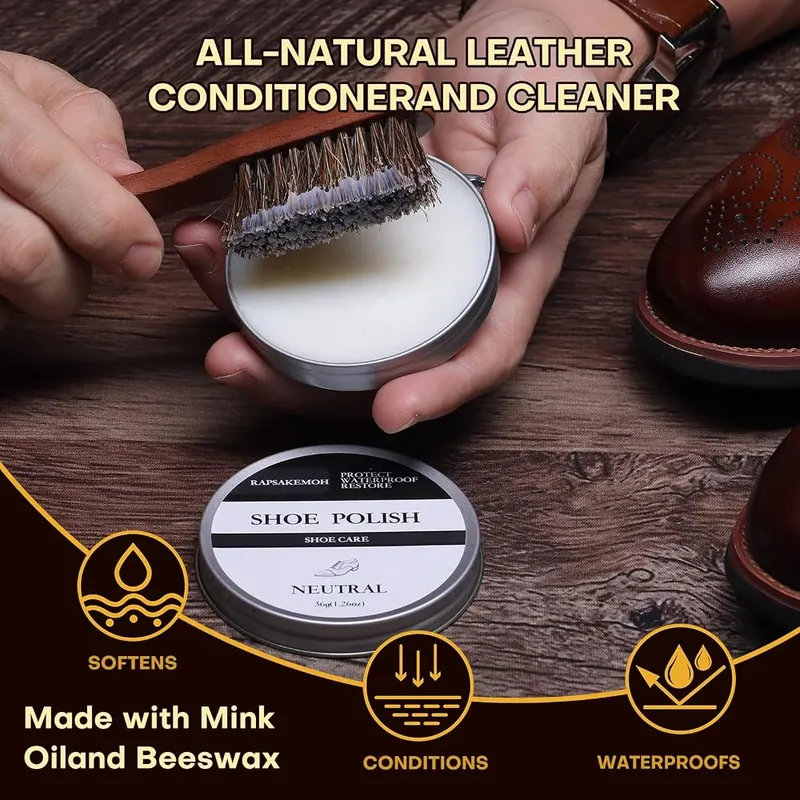 RAPSAKEMOH 10Pcs Shoe Polish Kit – Horsehair brush for polishing