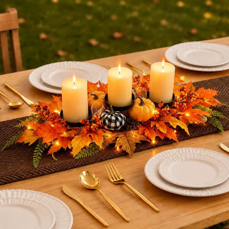 RECAT 27″ Fall Candle Holder Centerpiece in Orange