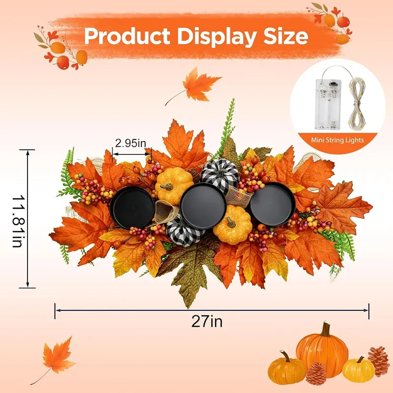 RECAT 27″ Fall Candle Holder Centerpiece – Measures twenty seven inches in length