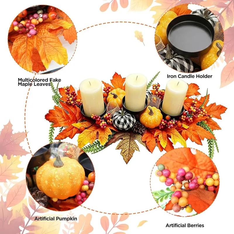 RECAT 27″ Fall Candle Holder Centerpiece – Triple pillar candle holder design