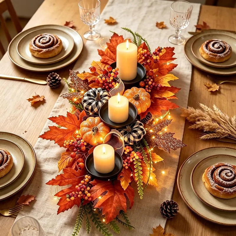 RECAT 27″ Fall Candle Holder Centerpiece – Includes artificial pumpkins and berries