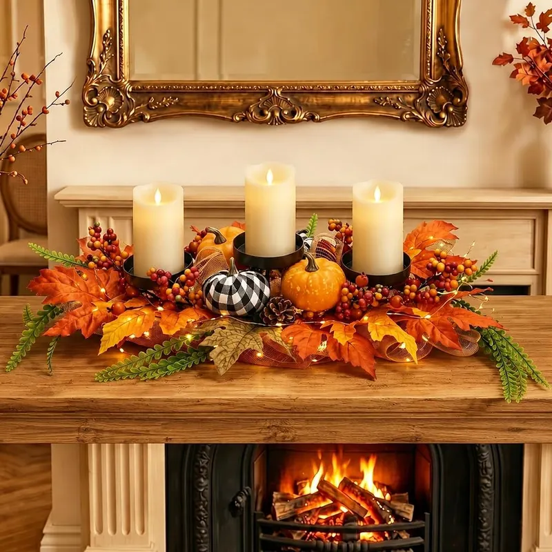 RECAT 27″ Fall Candle Holder Centerpiece – Reusable autumn table centerpiece arrangement
