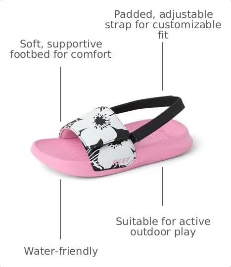 REEF Girls Sandals Black-pink – Reef Salty Little Kids Girls''s Slide — Black-Pink