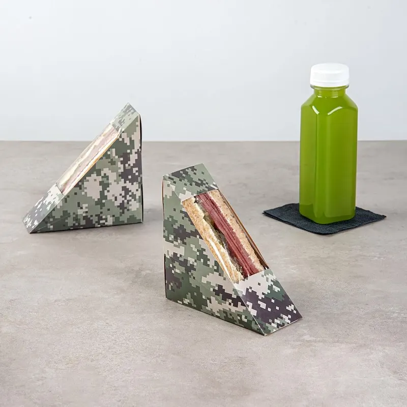 Restaurantware Camouflage Paper Triangle Small Sandwich Box – Transparent Window