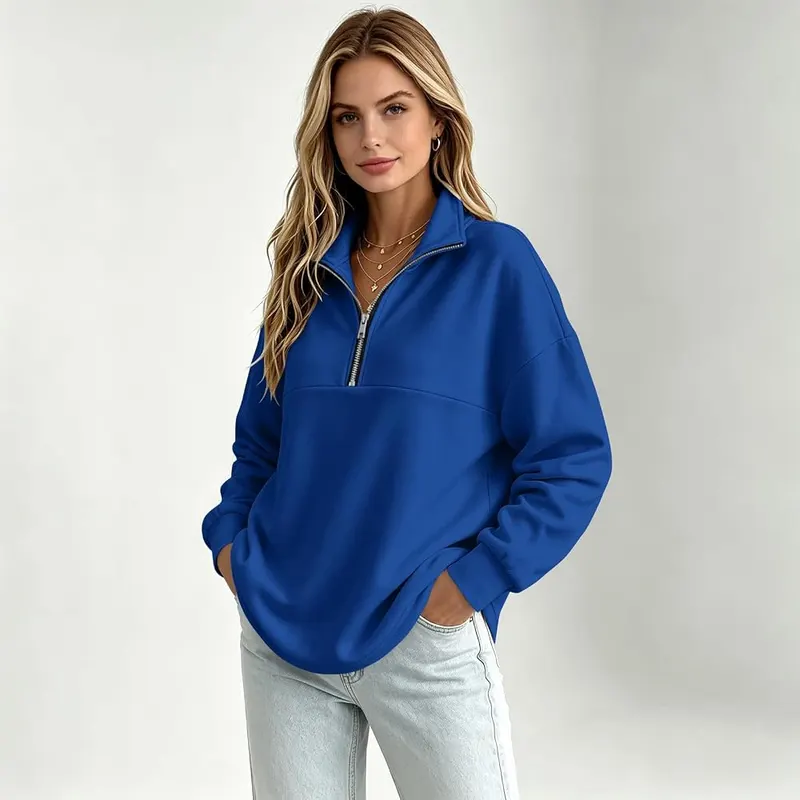 Rikbuig Oversized Sweatshirt V08- Royal Blue – Adjustable half zipper collar