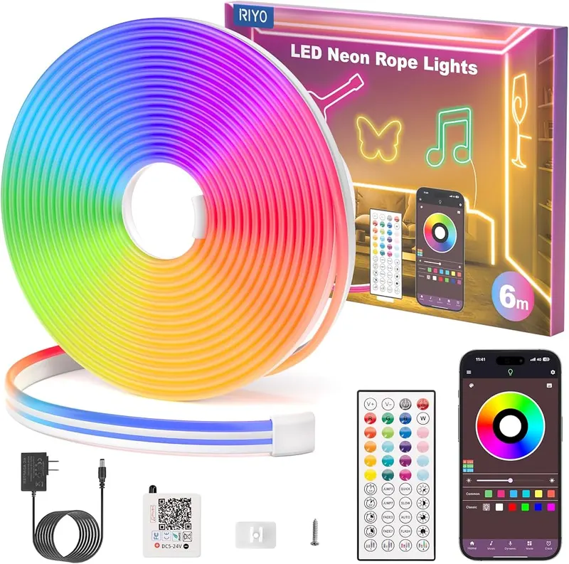 RIYO 20FT Neon Rope Lights App Remote in Multicolor