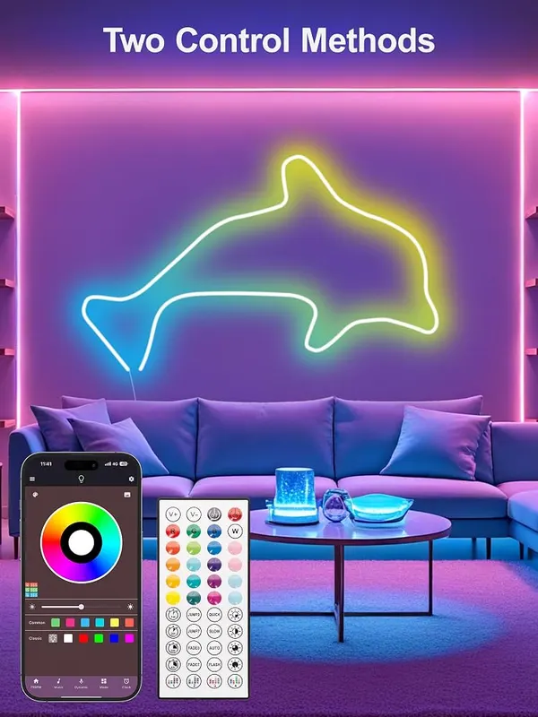 RIYO 20FT Neon Rope Lights App Remote – App and remote control