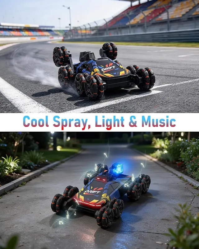 RJN 8 Wheels Gesture Sensing RC Stunt – Realistic Spray, Flashing Lights & Dynamic Music