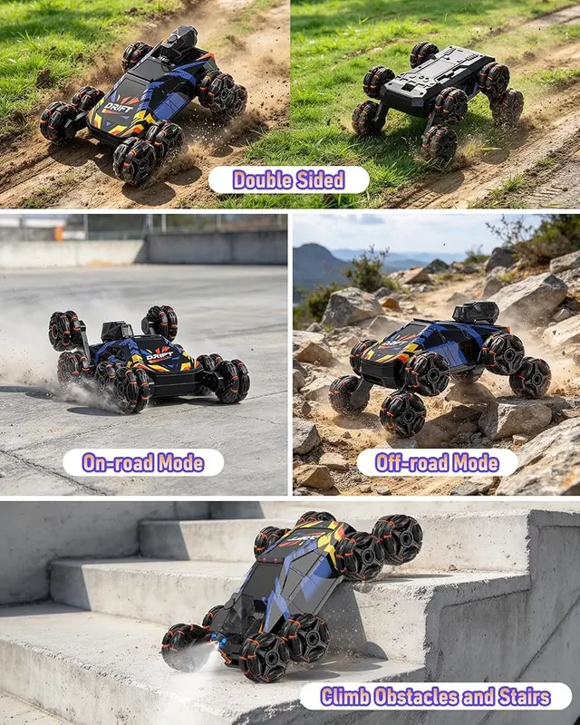 RJN 8 Wheels Gesture Sensing RC Stunt – Dual 500mAh Rechargeable Batteries for Non-Stop Playtime：Kids remote