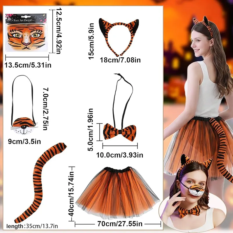 Rotamora 6Pcs Halloween Tiger Costume Set – Complete six piece tiger accessory set