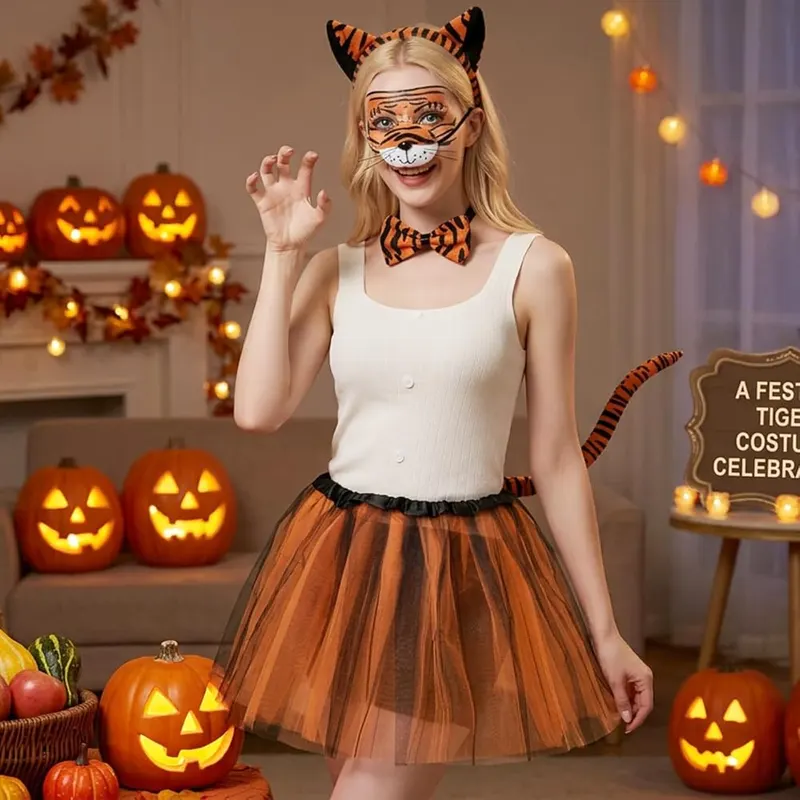 Rotamora 6Pcs Halloween Tiger Costume Set – Stretchable waistband on puffy tutu