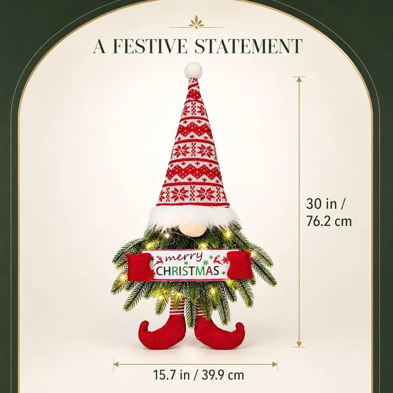 Rotkfst 30 Inch Christmas Wreath – Merry Christmas Gnome Wreath