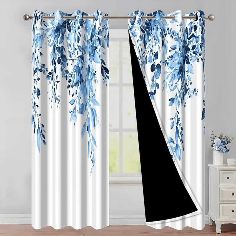 Ruelvth Spring Blue Eucalyptus Blackout Curtains 53×63