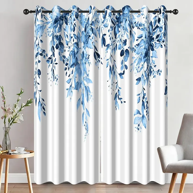 Ruelvth Spring Blue Eucalyptus Blackout Curtains 53×63 – Package