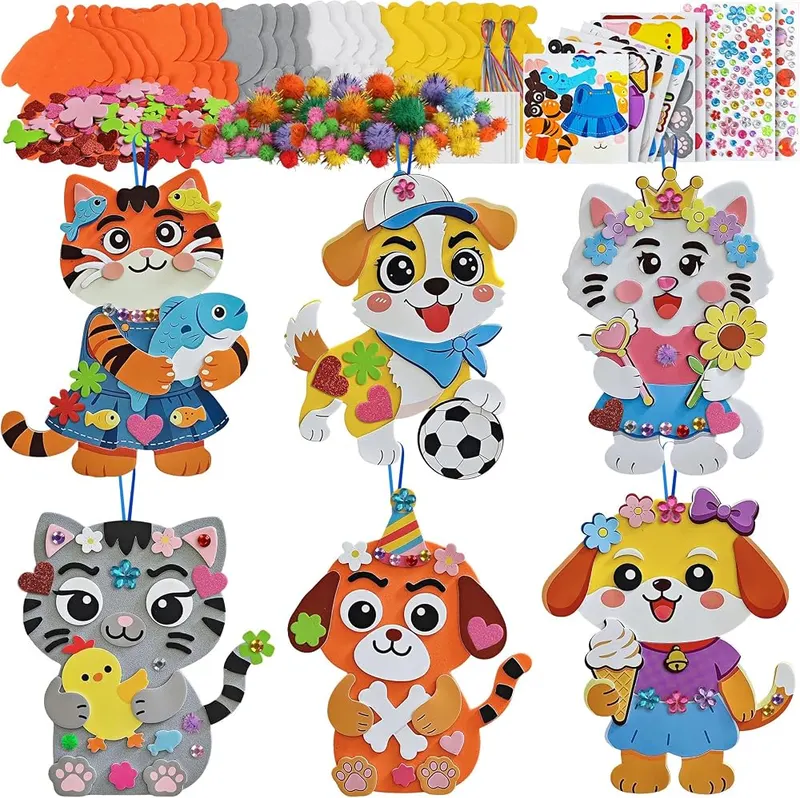 Ruicnte 24 Sets Kitten Dog Craft Kits in Orange+Grey+White