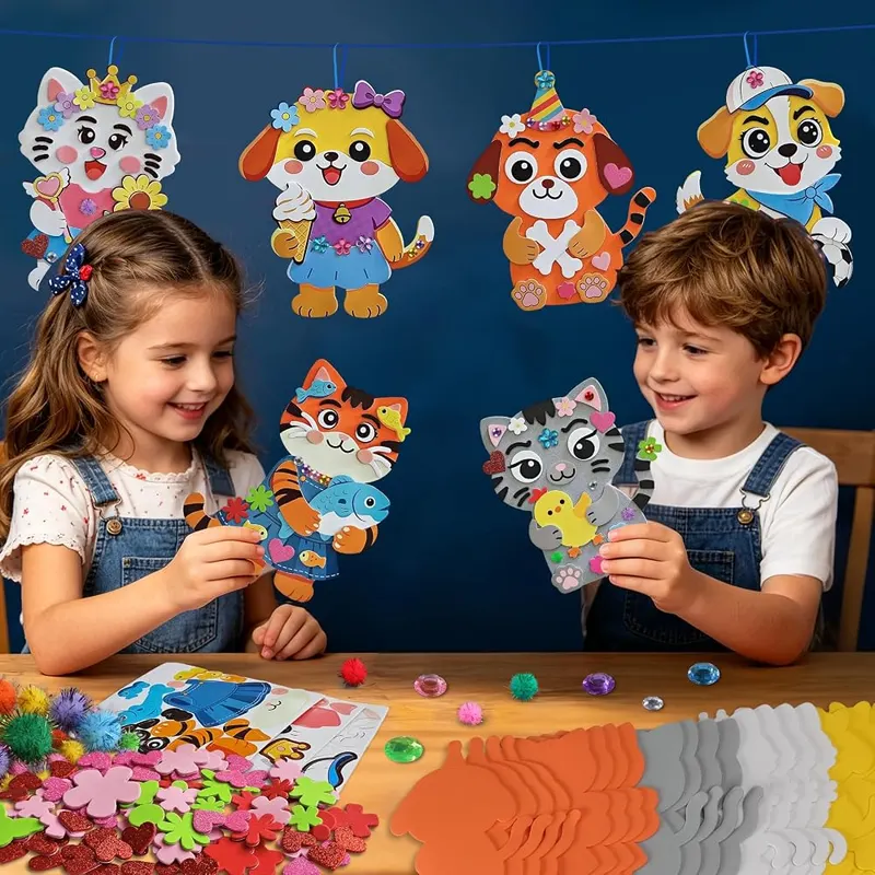 Ruicnte 24 Sets Kitten Dog Craft Kits – Easy Peel & Stick Design, Premium EVA Foam Material